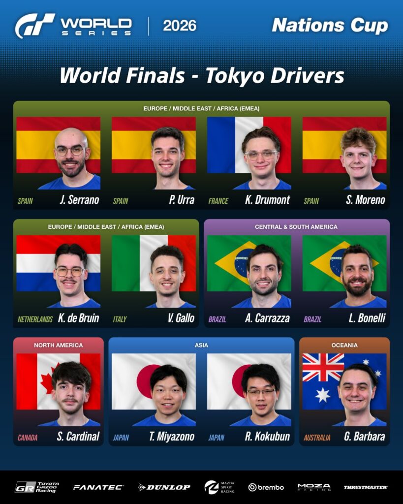 Os 12 finalistas da Nations Cup das World Finals 2026, incluindo os brasileiros Adriano Carrazza e Lucas Bonelli.